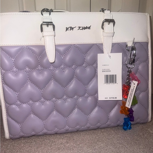 Betsey Johnson lavender heart tote Gummy Bear charms NWT - Picture 1 of 2